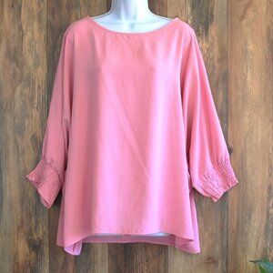 Cherry Cloth Plus Size 3/4 Sleeve Women's Blouse Pink 2X